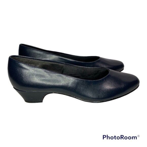 Soft Style Angel Navy Blue Round Toe Cone Stacked Heel Slip On Comfort Pumps 7.5 - Picture 4 of 9